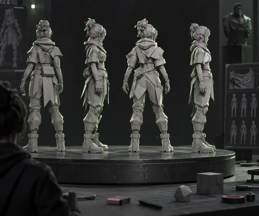 Stilisiertes 3D-Modell, das als Konzept-Blockout verwendet wird